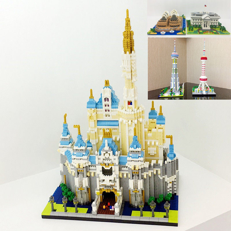 YZ微型积木小颗粒乐高迪士尼城堡东方明珠塔玩具世界建筑成人女孩