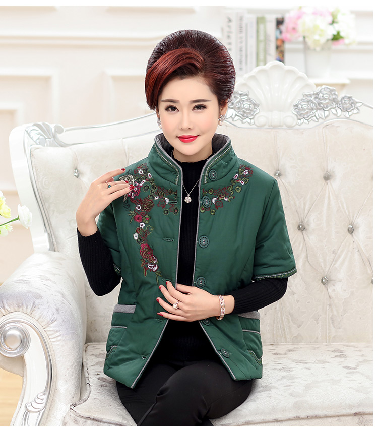 Áo vest nữ trung niên nửa tay áo mùa thu và mùa đông áo khoác ngắn tay áo khoác mẹ tải dày áo khoác cotton ngắn váy nữ trung niên