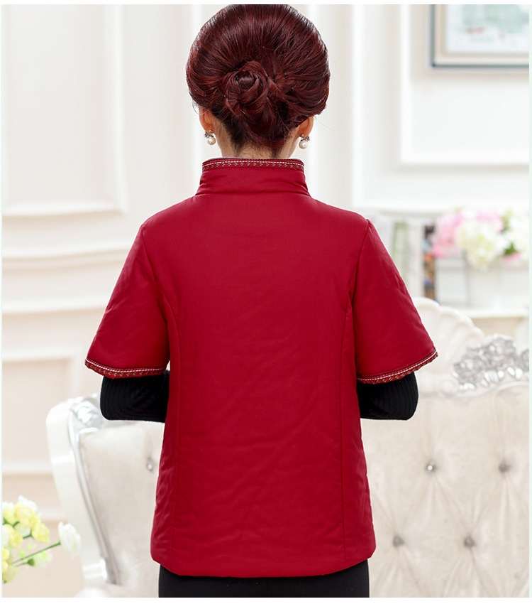 Áo vest nữ trung niên nửa tay áo mùa thu và mùa đông áo khoác ngắn tay áo khoác mẹ tải dày áo khoác cotton ngắn váy nữ trung niên