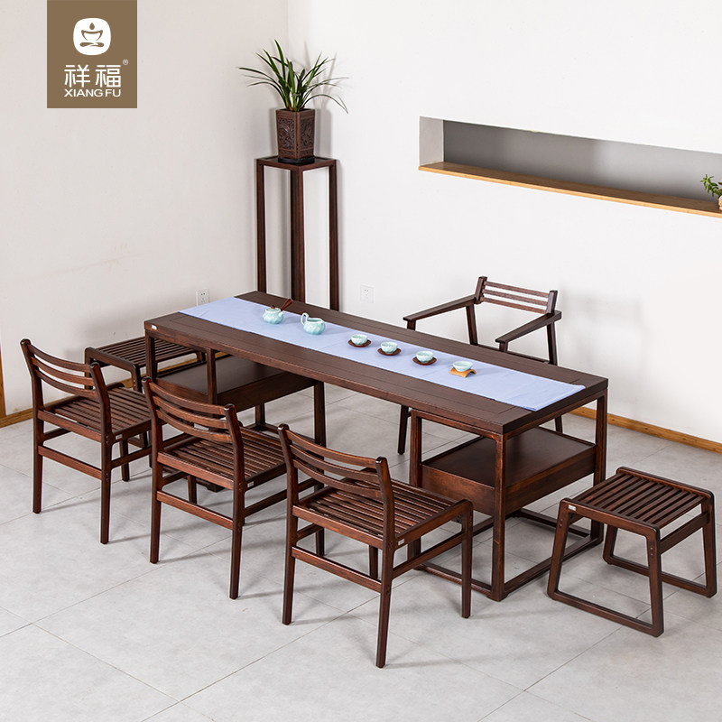 Xiangfu Bamboo Furniture Kung Fu Tea Table Tea Room Furniture New Chinese Style Home Simple Tea Drinking Office Conference Table