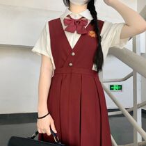 Robin original milk skirt JK uniform skirt box pleats dark red spring and autumn