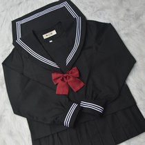 Spring and autumn orthodox JK uniform middle uniform pure black and white three basic long-sleeved Japanese student sailor suit