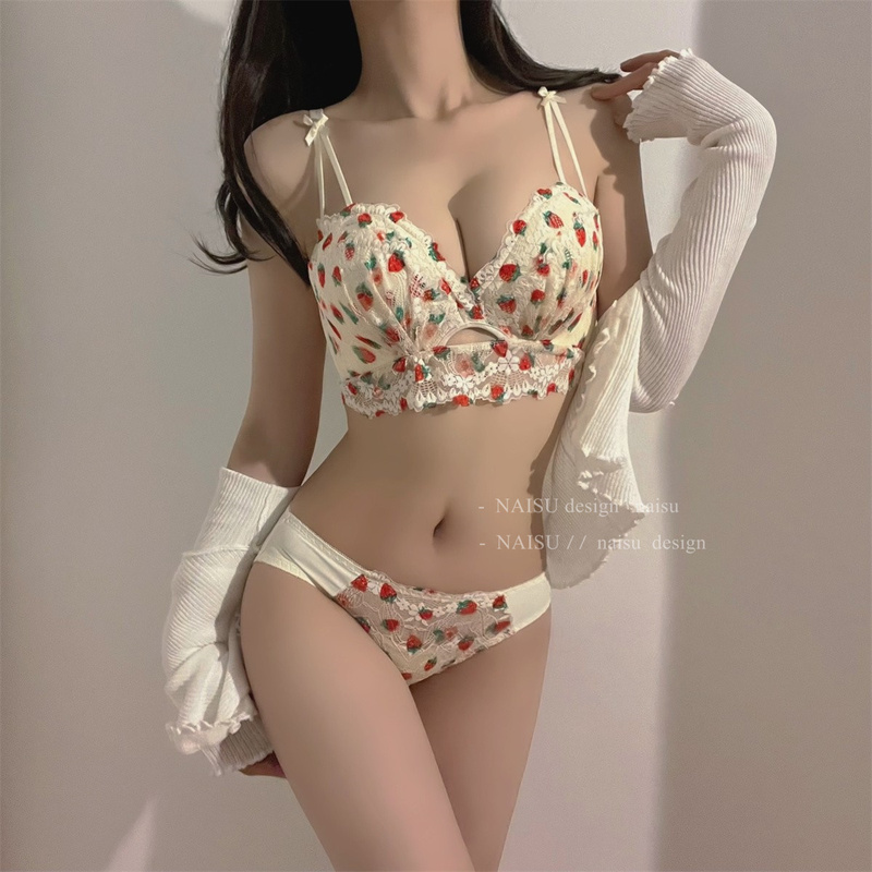 Underwear for Women with Small Breasts, Spring & Fall New Sexy Girl Bra Set, No Steel Ring, Anti-Sagging Adjustable Bra