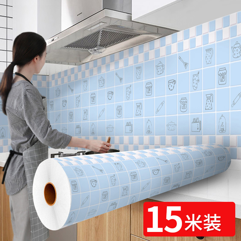 15m Kitchen Oil-Proof Stickers, Waterproof and Thickened, for Cabinets and Stoves, High-Temperature Resistant, Self-Adhesive Wallpaper for Range Hoods and Countertops