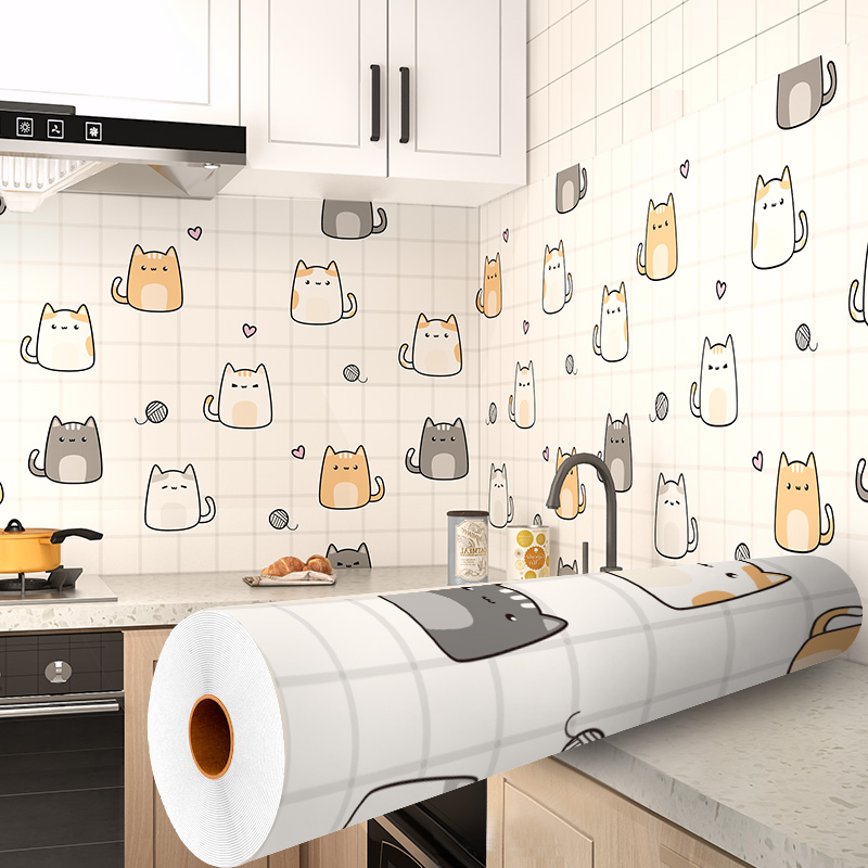 Kitchen anti-oil sticker high temperature resistant self-adhesive waterproof and mildew-proof wall paper hearth integral cupboard desktop retouching wall glued hearth