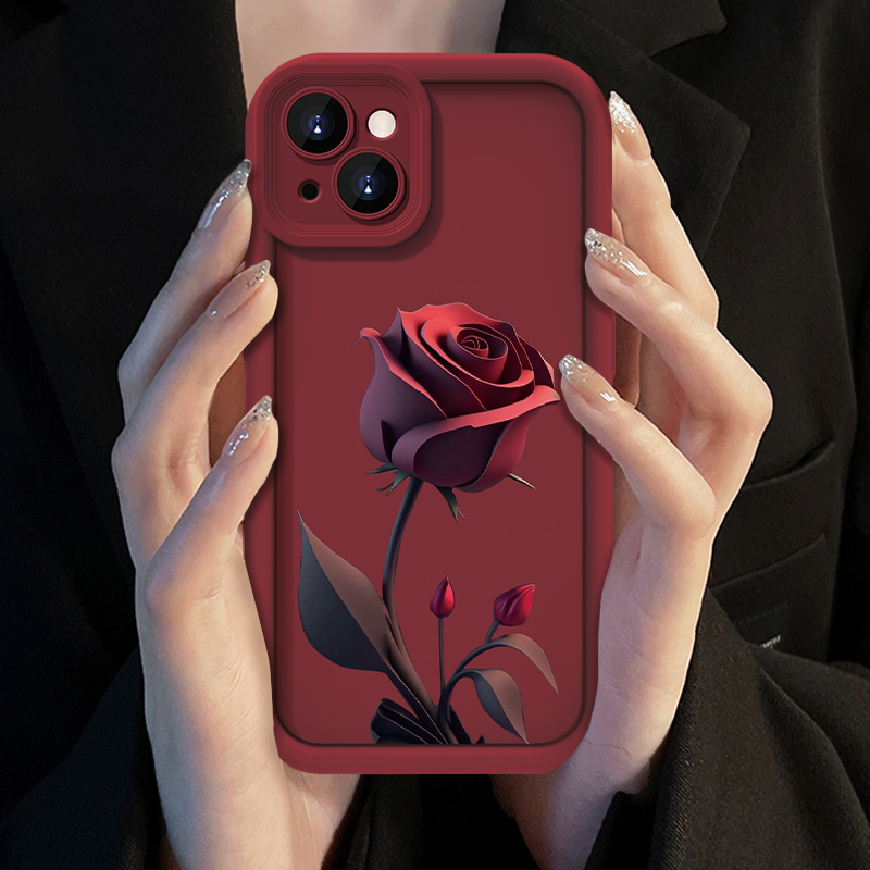 Suitable for Apple 15 Pro Max Phone Case, New Model for Women, iPhone 15 Dark Red Rose, 14 Shockproof, 13 Niche High-End Feel, 12 Super Popular, 11 Fashionable, Xr Burgundy, XS Full Coverage, 7 Silicone, 8 Plus