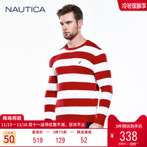 Nautica Men's Autumn Casual Contrast Striped Long Sleeve Round Neck Pure Cotton Knit Bottoming SM9301