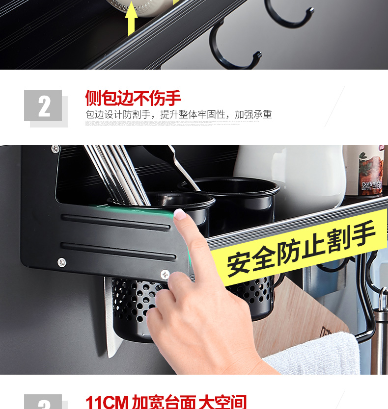 Không gian nhôm kệ bếp treo tường miễn phí lưu trữ dao giữ mặt dây chuyền nhà bếp cung cấp gia vị giá - Phòng bếp kệ gia vị 2 tầng