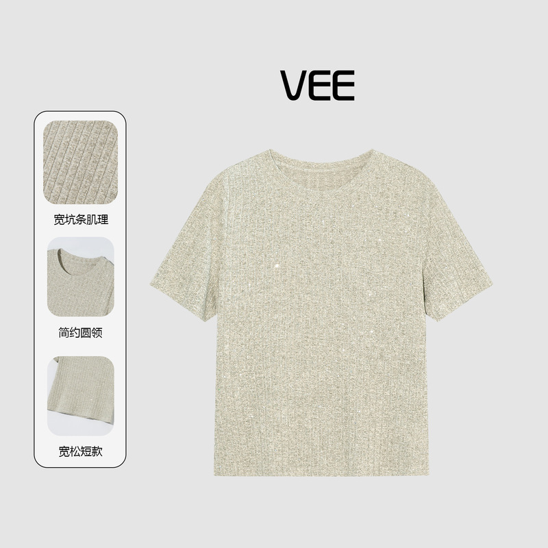 Vee【Meteor Shower】Versatile Round-Neck Short-Sleeve T-Shirt for Women, 2026 Summer New Slim-Fit, Elegant and Age-Reducing Top for Women
