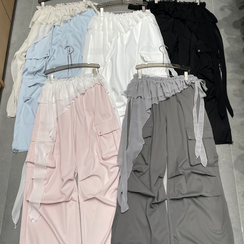 2026 Summer New American Style Fashion Versatile Niche Ruffle Hem Street Dance Flowy Tassel Layered Cargo Pants