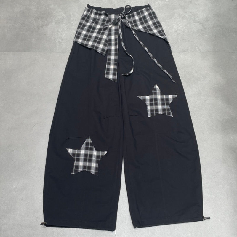 Summer New Casual Pants with Elastic Waist, Star Patch Design, Unique Scimitar Pants, Slimming and Fashionable Casual Long Pants Summer New Casual Pants with Elastic Waist, Star Patch Design, Unique Scimitar Pants, Slimming and Fashionable Casual Long Pants
