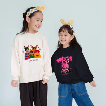 Girls cartoon pullover casual sweater loose middle-aged children's 2022 autumn new children's foreign style round neck top trendy