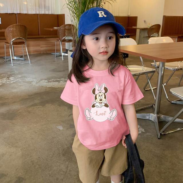 Chenchen mom tide brand Mickey cotton short-sleeved t-shirt girls 2022 new Korean version cartoon white half-sleeved top summer