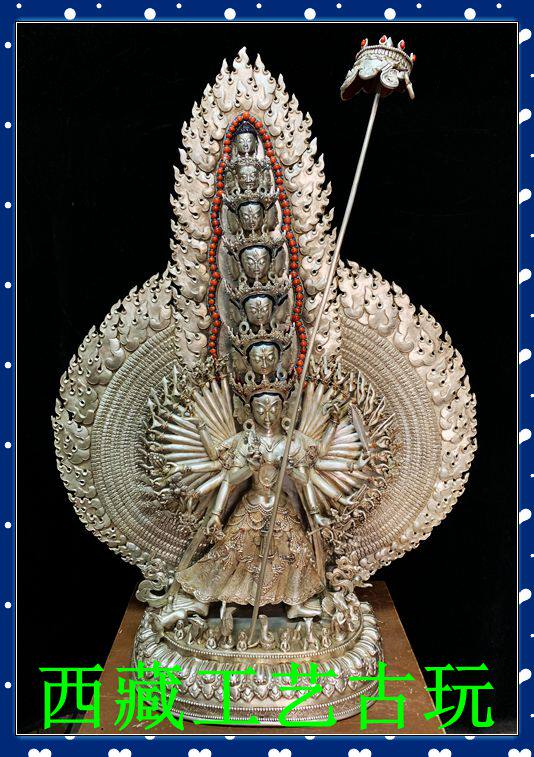 Tibetan-Tibetan Nepali craftsmanship pure silver < Great white umbrella Gaido Guanyin Guanyin > boutique Buddha statue