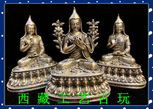 Tibetan Buddhism Tibet pure silver < Zong Kerba master's apprentice Three Zun > boutique Buddha statue