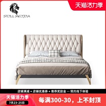 Light luxury bed Leather double bed Italian minimalist bedroom high-end household wedding leather bed 1 8 meters Nordic bed L310