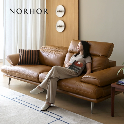 Скандинавское выражение, стиль средневековья, первый слой, коровья кожа, регулируемая высокая спинка, надежная голова, полный кожаный диван карамельного цвета