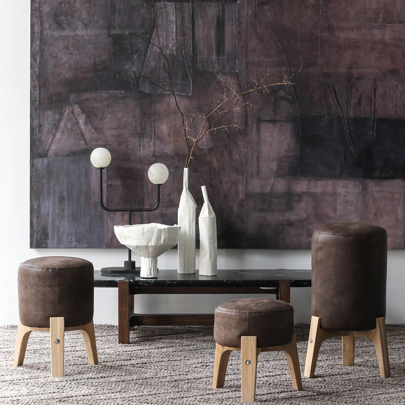 Nordic expression France B N series into oral layer full dermis DRUM genuine solid wood stool for shoe changing stool K