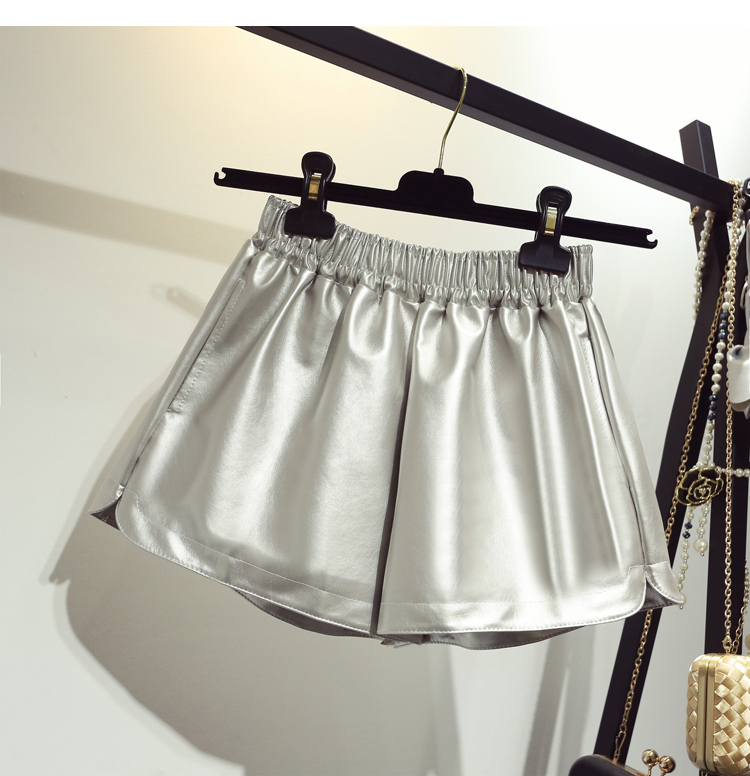 Quần short da nữ 2018 mới cạp cao thon gọn da pu giản dị cộng với nhung mỏng size lớn mùa thu đông và quần ống rộng mặc hoang dã quần short nữ ống rộng