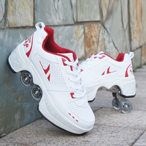 Please modify the title Walking Wheels Sliding Shoes Flash Skate Walking Skate 4 Wheel 2 Use Double