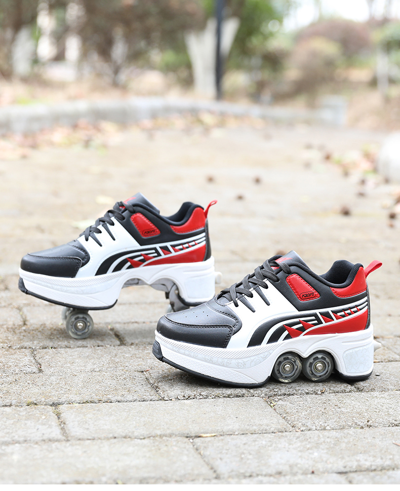 Giày biến dạng đôi nam nữ hai hàng Heelys sinh viên tự động bốn bánh giày trượt patin giày trượt patin - Trượt băng / Trượt / Thể thao mạo hiểm xe scooter điện gấp