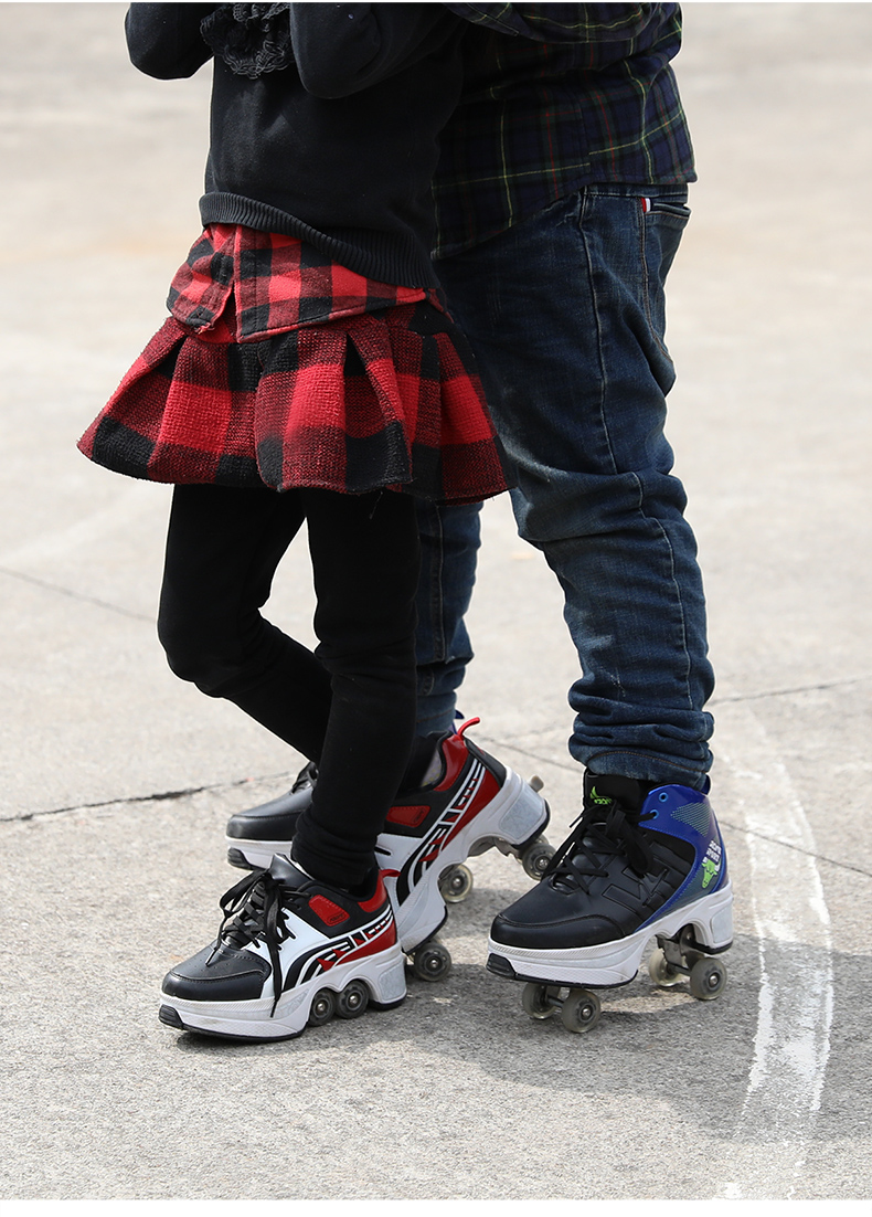 Giày biến dạng đôi nam nữ hai hàng Heelys sinh viên tự động bốn bánh giày trượt patin giày trượt patin - Trượt băng / Trượt / Thể thao mạo hiểm xe scooter điện gấp