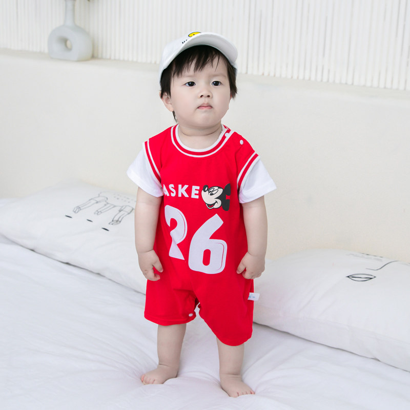 Male and female baby even body clothes pure cotton short sleeves newborn baby summer clothing cute cartoon out of the way for the summer thin climb