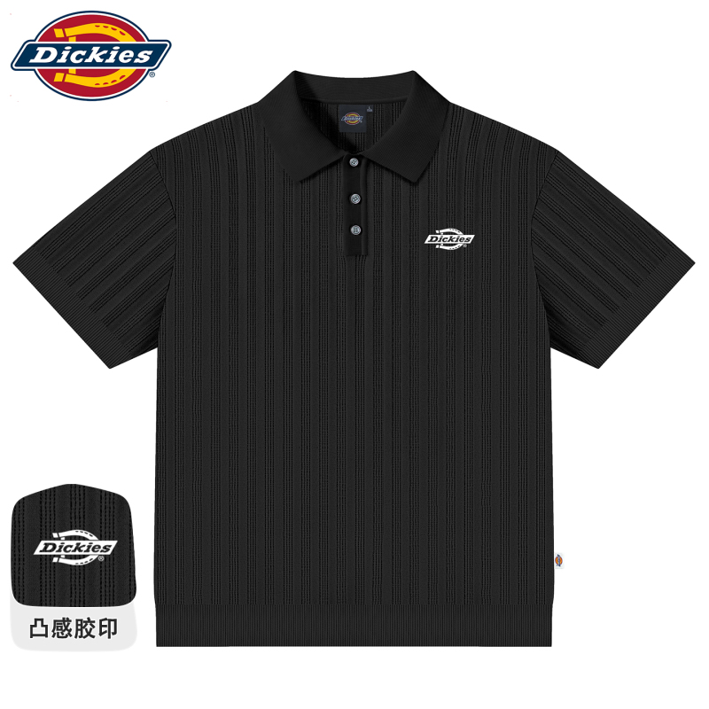 Dickies Old Money Style American Retro Classic Lapel Solid Color Cool Casual Knit Short-Sleeve Polo Shirt for Men