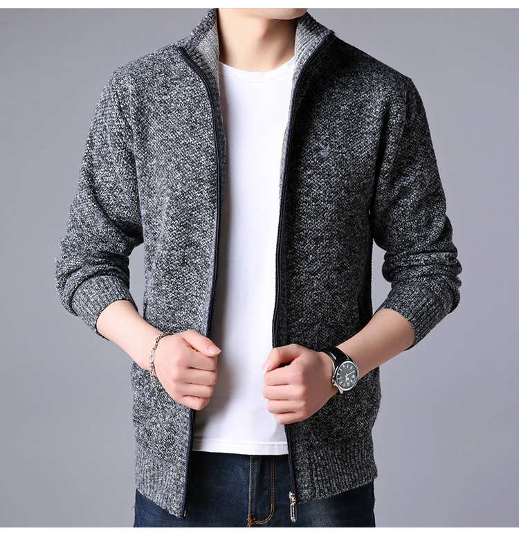 Playboy cộng với áo len độn nhung áo len nam mùa đông ấm nửa chiều cao áo len zip cardigan nam