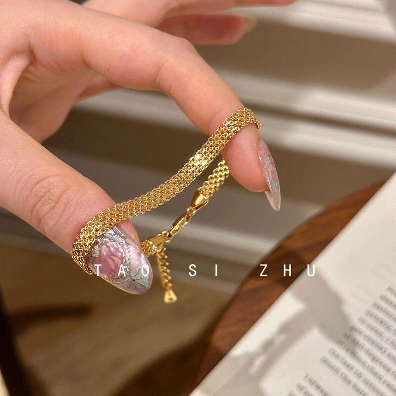 Like a Butterfly in the Wild, Vintage Woven Gold and Silver Strap Bracelet for Women, Retro Light Luxury High-End Jewelry
