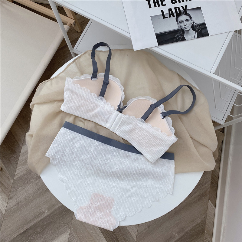 日系无肩带内衣女聚拢防滑小胸抹胸无钢圈文胸罩套装隐形半杯透气详情21