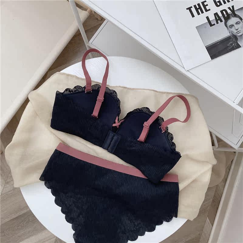 日系无肩带内衣女聚拢防滑小胸抹胸无钢圈文胸罩套装隐形半杯透气详情26