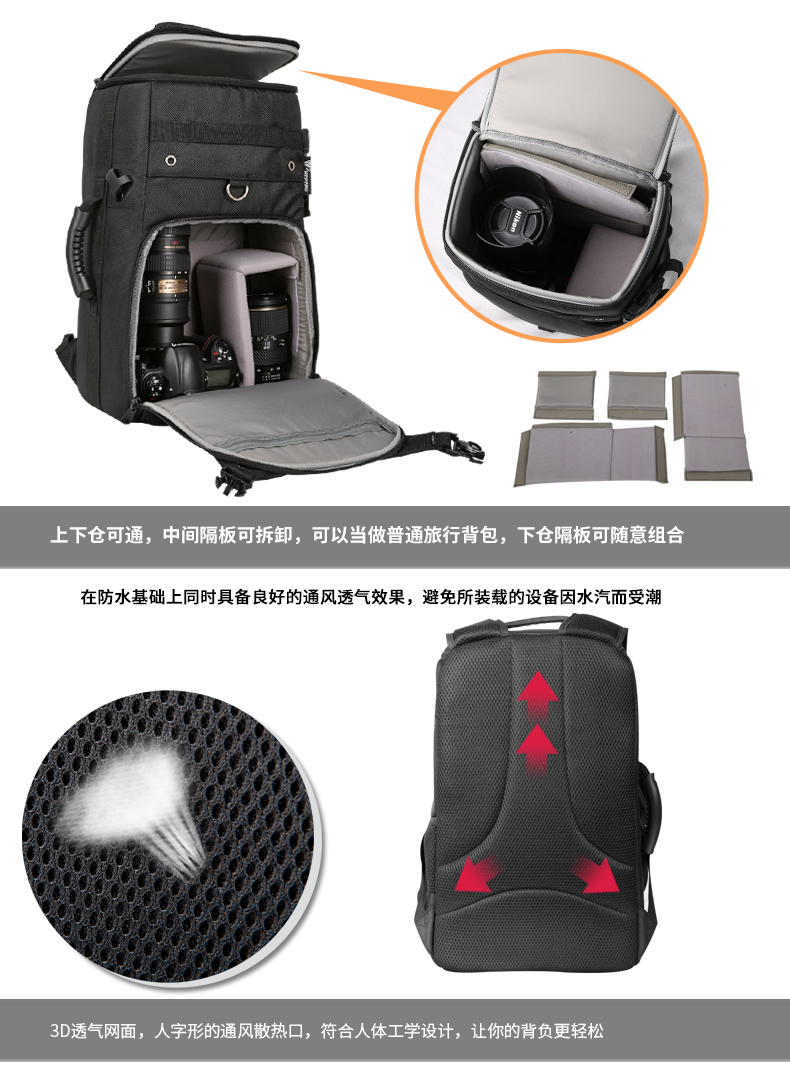 Ba lô máy ảnh DSLR chuyên nghiệp Weifeng WF-6200 Túi chống trộm Túi máy ảnh retro Túi máy ảnh kỹ thuật số - Phụ kiện máy ảnh DSLR / đơn túi máy ảnh vintage