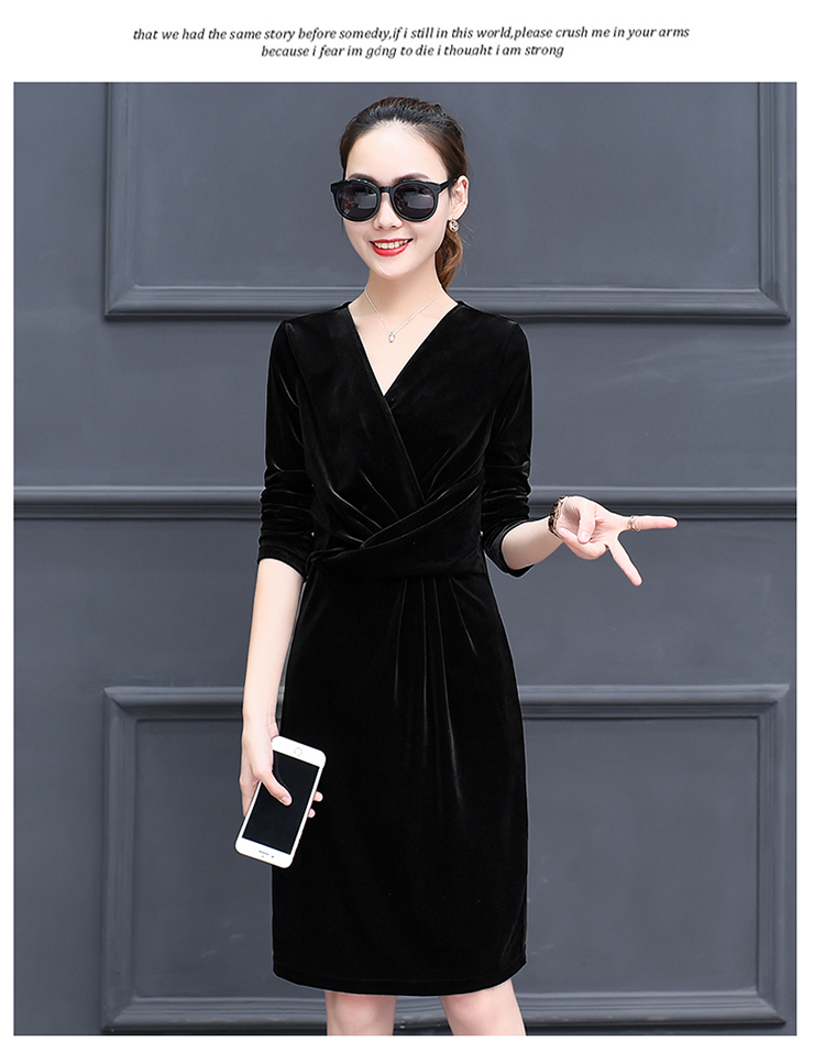 Mùa thu và mùa đông V-cổ nhung vàng đồ ngủ giản dị của phụ nữ thon thả gợi cảm ăn mặc váy ngủ nhà dịch vụ có thể được mặc đầm xòe đẹp