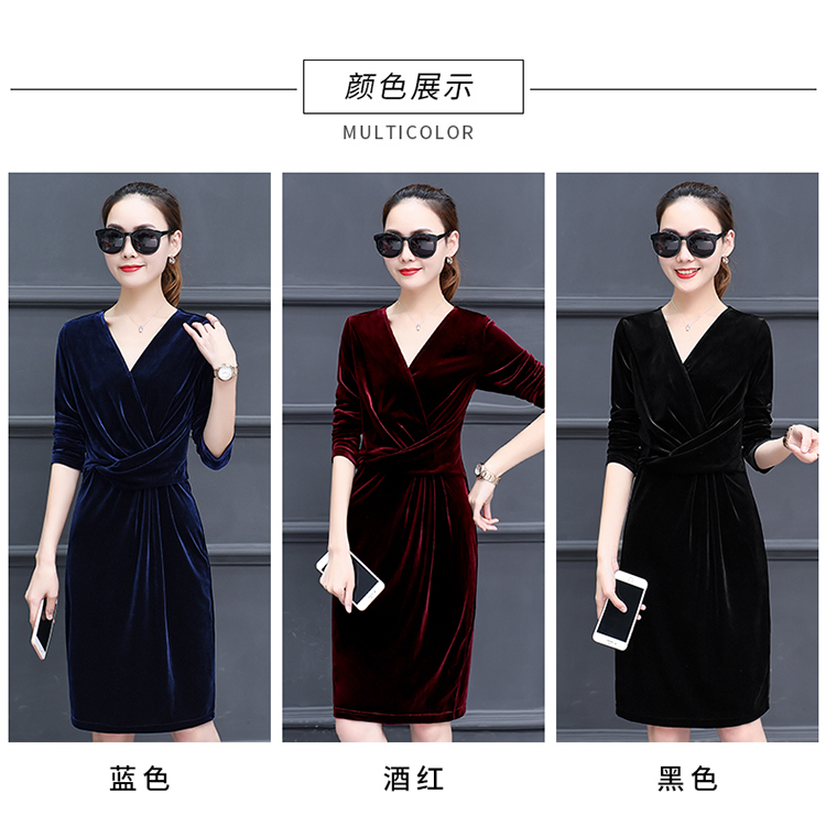 Mùa thu và mùa đông V-cổ nhung vàng đồ ngủ giản dị của phụ nữ thon thả gợi cảm ăn mặc váy ngủ nhà dịch vụ có thể được mặc đầm xòe đẹp