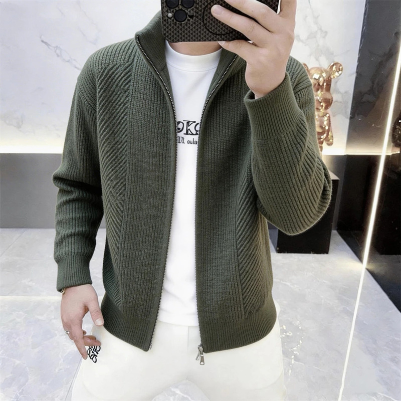 Premium Men's Fashion: High-End Spring Stand Collar Zipper Knit Cardigan Jacket, Stylish Versatile Sweater for Men Premium Men's Fashion: High-End Spring Stand Collar Zipper Knit Cardigan Jacket, Stylish Versatile Sweater for Men