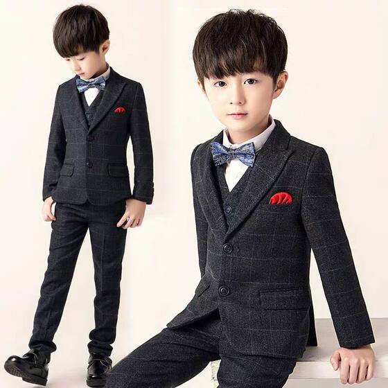 Children's small suit vest suit handsome British style flower girl boy dress piano performance clothing plus velvet and thickening