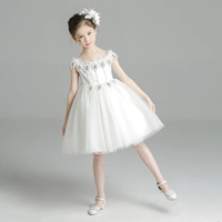 Lilan Duo hoa cô gái ăn mặc công chúa váy một từ vai cô gái fluffy wedding dress trẻ em mùa hè đàn piano hiệu suất quần áo quan ao tre em