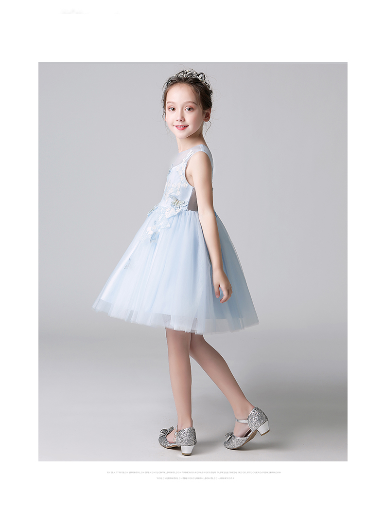 Lilan Duo cô gái fluffy công chúa váy hoa cô gái váy cưới màu hồng trẻ em màu xanh trang phục mùa hè phong cách mới váy đi tiệc trẻ em đẹp