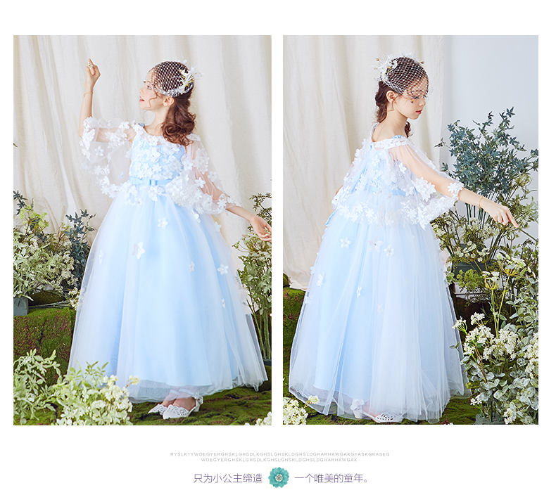 Lilan Duo thêu ánh sáng màu xanh cô gái công chúa váy hoa cô gái fluffy gạc váy trẻ em của váy dài chương trình đám cưới quần áo mùa hè set bộ vest bé trai kèm cavat