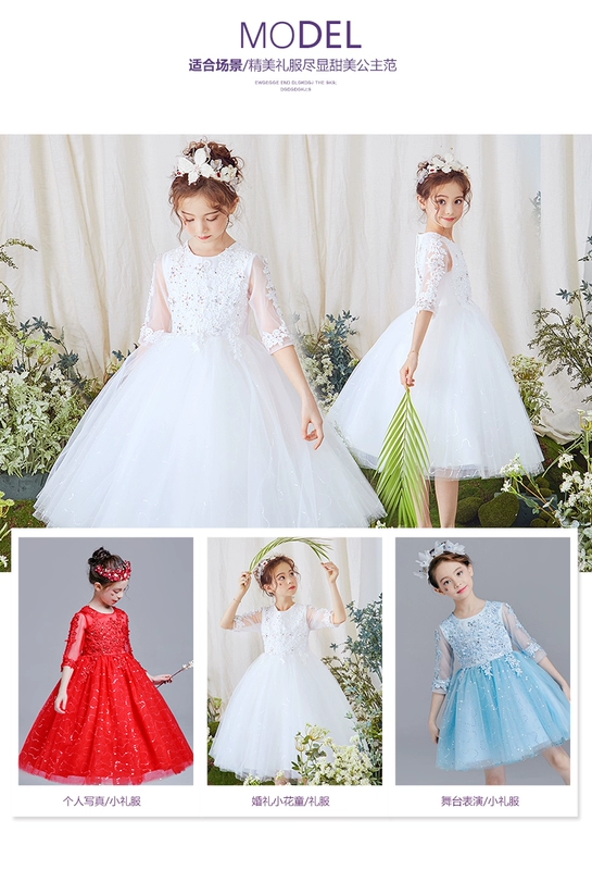 Lilan Duo girl fluffy công chúa váy mùa hè mới trắng cưới hoa cô gái váy trẻ em ren trang phục