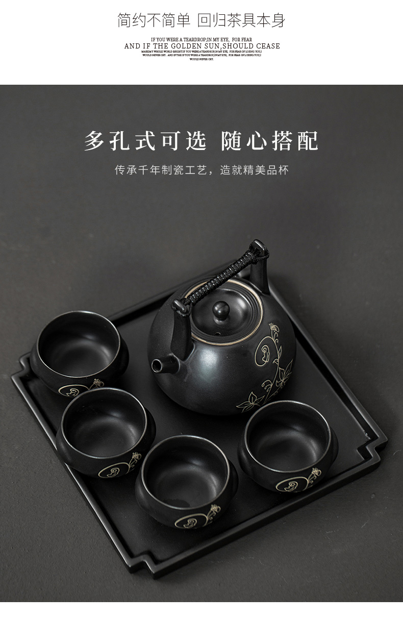 Japanese plant ash girder coarse pottery pot set group kung fu tea teapot tea cup tray was restoring ancient ways of a complete set of tea tray