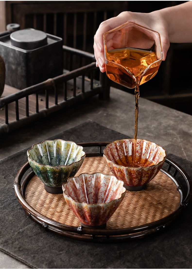 Japanese coarse pottery cup female ceramic cups single variable petals kung fu master cup single cup men 's sample tea cup masterpieces