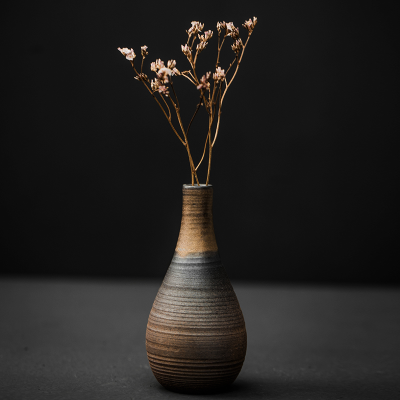 Japanese coarse pottery zen hydroponic flower flower implement manual vase retro ceramic flower tea handicraft furnishing articles