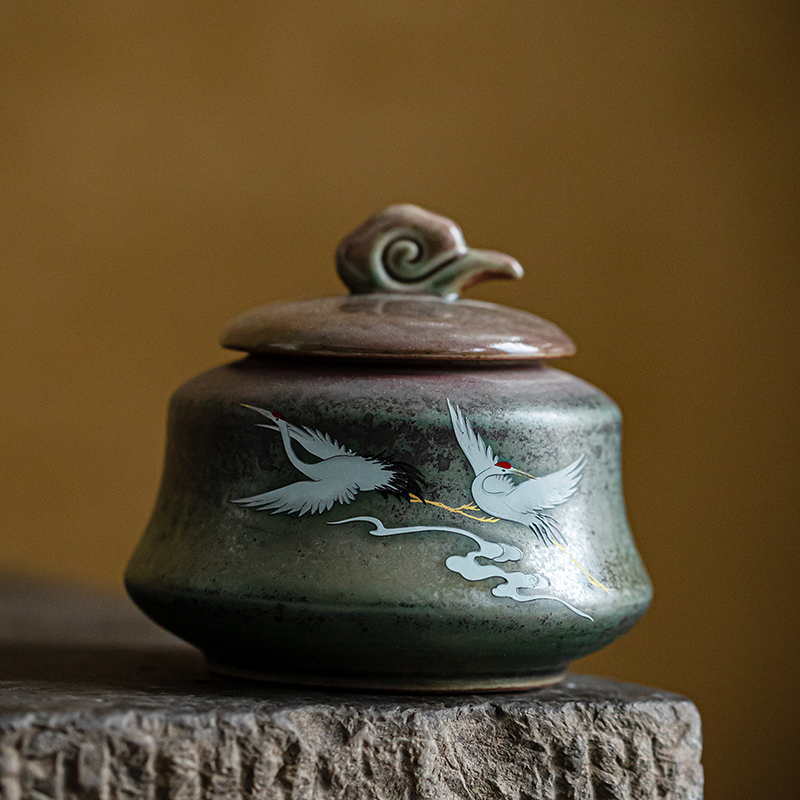 Japanese tea as cans ceramic xiangyun flying crane, storage tank sealing kung fu tea tea tea accessories and tea pot