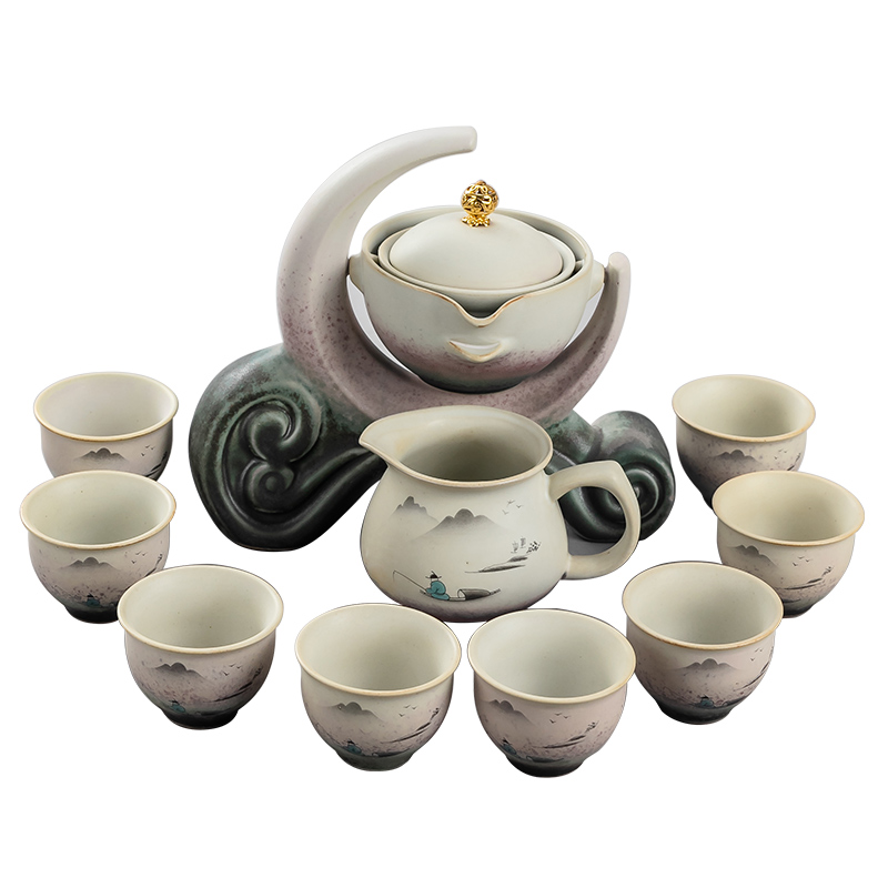 Japanese coarse pottery landscape kung fu tea set fishing well - off household lazy of a complete set of automatic tea tea cups