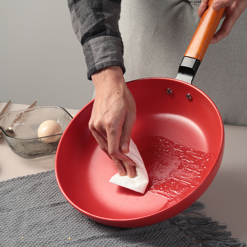 Japanese wooden handle, cooking gas, gas buner ceramic plate of household cooking pot dish dry Fried dish can open long handle