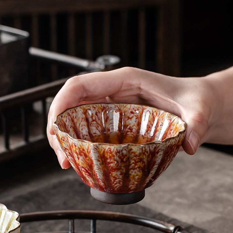 Japanese coarse pottery cup female ceramic cups single variable petals kung fu master cup single cup men 's sample tea cup masterpieces