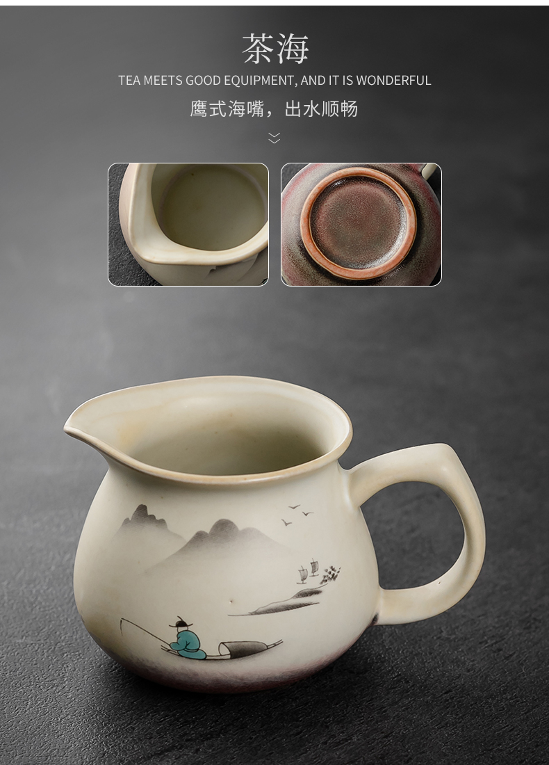 Japanese coarse pottery landscape kung fu tea set fishing well - off household lazy of a complete set of automatic tea tea cups