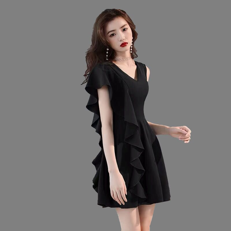 New Shoulder Sexy Lotus Leaf Skinny Dancing Dress Big Swing Dress Female Adult V-Neck Large Size Dress